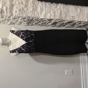 Eliza J Sleeveless black lace dress with layered bottom